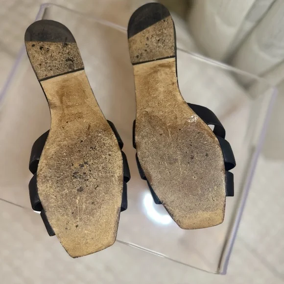 Saint Laurent Black Leather Slide Sandals - Picture 3 of 3